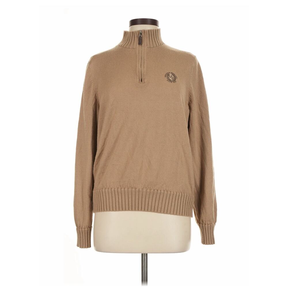 VTG MARTIN Italian Merino Wool Crest Tan Quarter Zip M